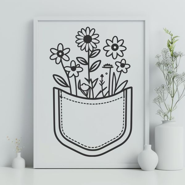 Wildflower Inspired Pouch Pattern A floral patterned pocket design with a stylized wild flower motif.