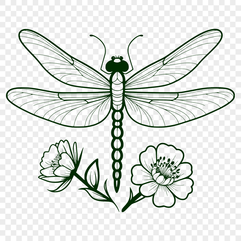 Perched Dragonfly on Floral Background An illustration of a dragonfly perched on a floral background.