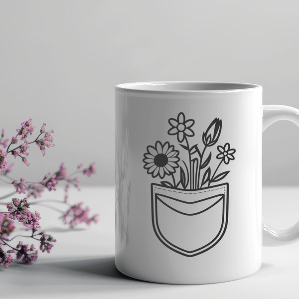 Beautiful Flower-Shaped Pouch Clip Art A detailed vector design of a flower-shaped pocket, suitable for various crafting and DIY projects.