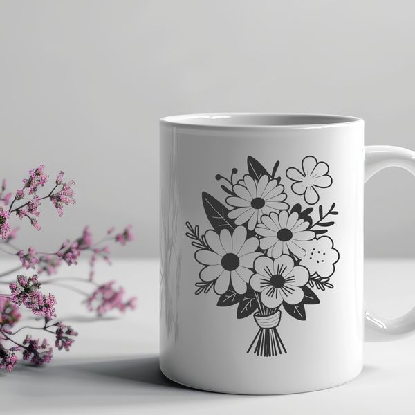 Mixed Bouquet Illustration A colorful bouquet of mixed flowers in a vase, suitable for various occasions such as weddings and Mother's Day.