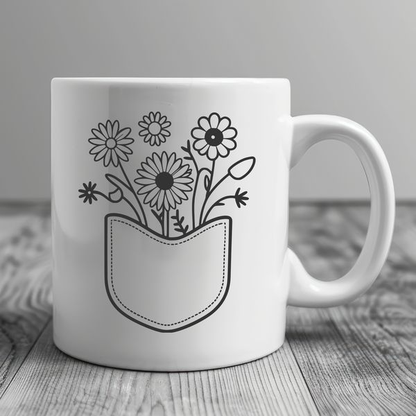 Wildflower Wonders in a Pocket A stylized illustration of a wild flower in a decorative pocket design.