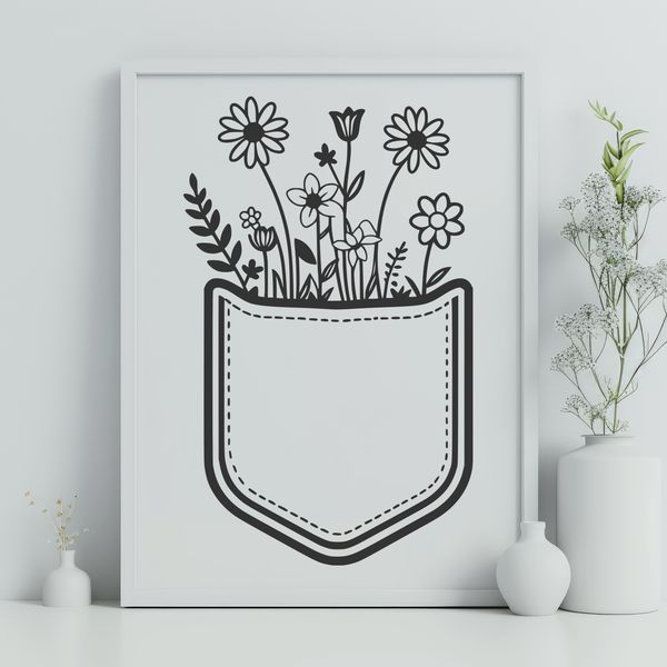 Free Floral Clip Art Pocket A delicate floral design of a pocket with intricate details and textures.