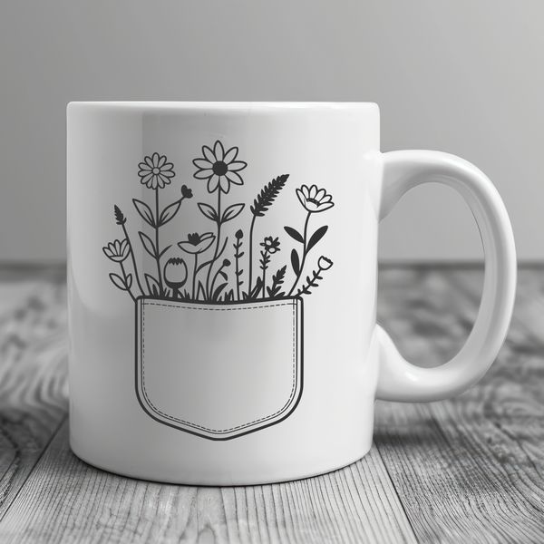 A delicate floral design featuring a stylized flower pattern in a pocket shape.