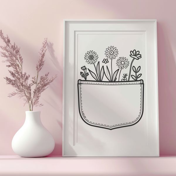 A vector graphic design featuring a decorative wildflower-inspired pocket element.
