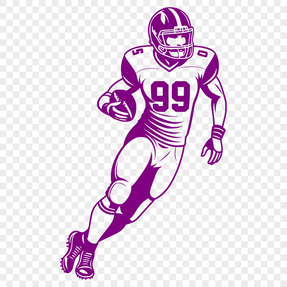Football Player in Action Vector Art A vector illustration of a football player in action, wearing a helmet and holding the ball.
