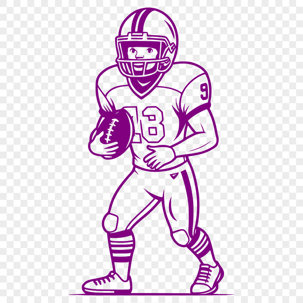 SVG Football Graphic An illustration of an American football player in action, wearing protective gear and holding the ball.