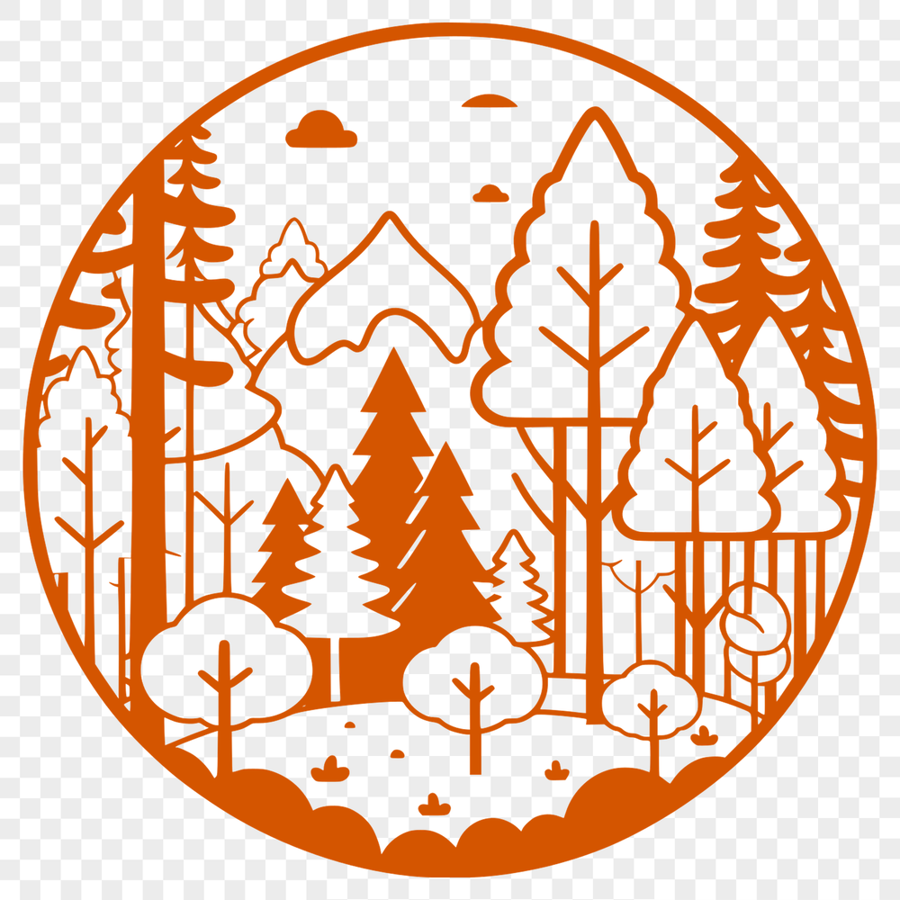 Enchanting Tree Lineup A dense forest with tall trees and lush foliage, suitable as vector art for graphic design projects.