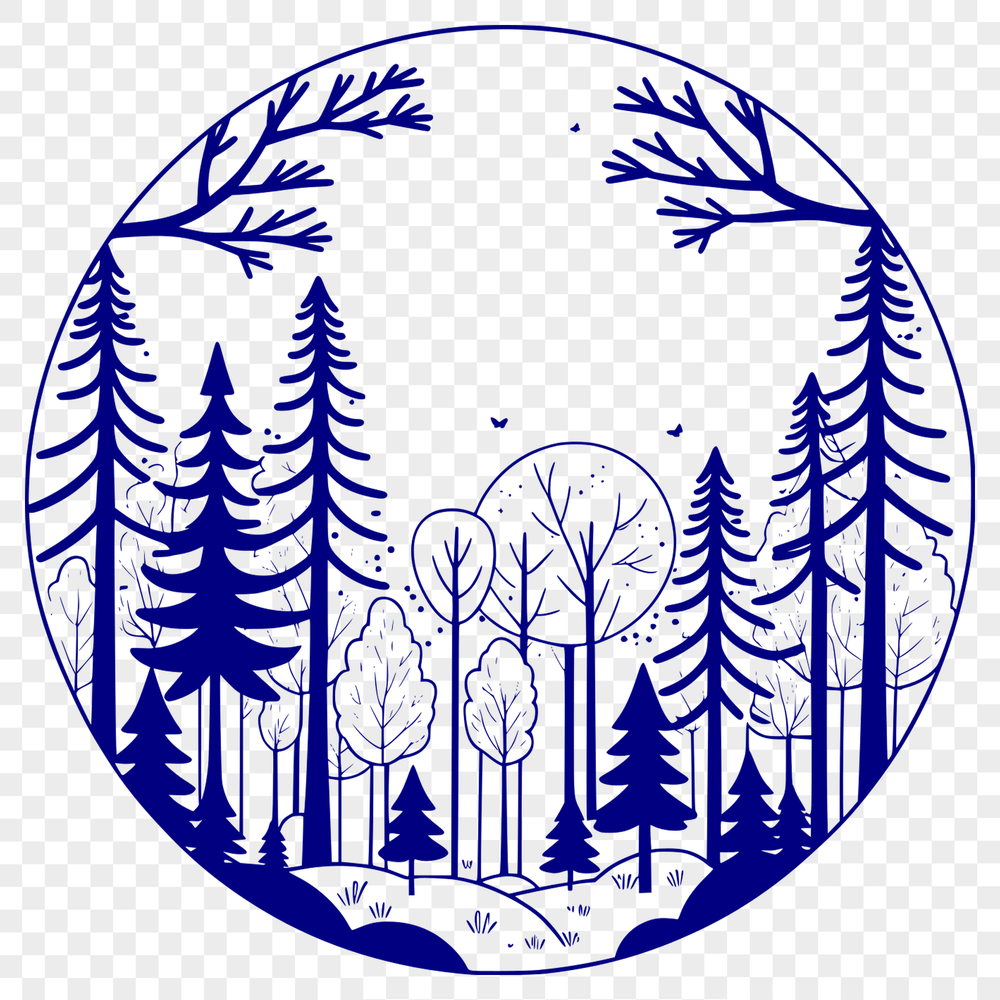 Lush Forest Landscape Design Detailed SVG design featuring a serene forest environment with lush greenery and towering tree silhouettes.