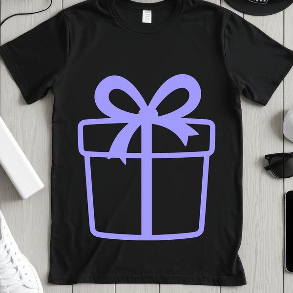 A stylized gift box with a ribbon and bow, suitable for various occasions including Christmas and birthdays.