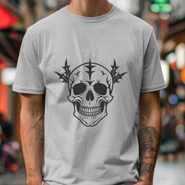Dark Beauty SVG Design A detailed illustration of a skull with gothic design elements, suitable for crafting and DIY projects.