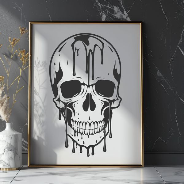 Gothic Dripping Skull Design A gothic-inspired illustration of a dripping skull, suitable for Halloween decorations and designs.