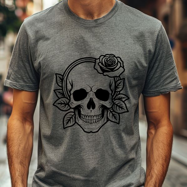 Gothic Skull Design with Ornate Details A stylized Gothic skull design with intricate details and ornamentation.