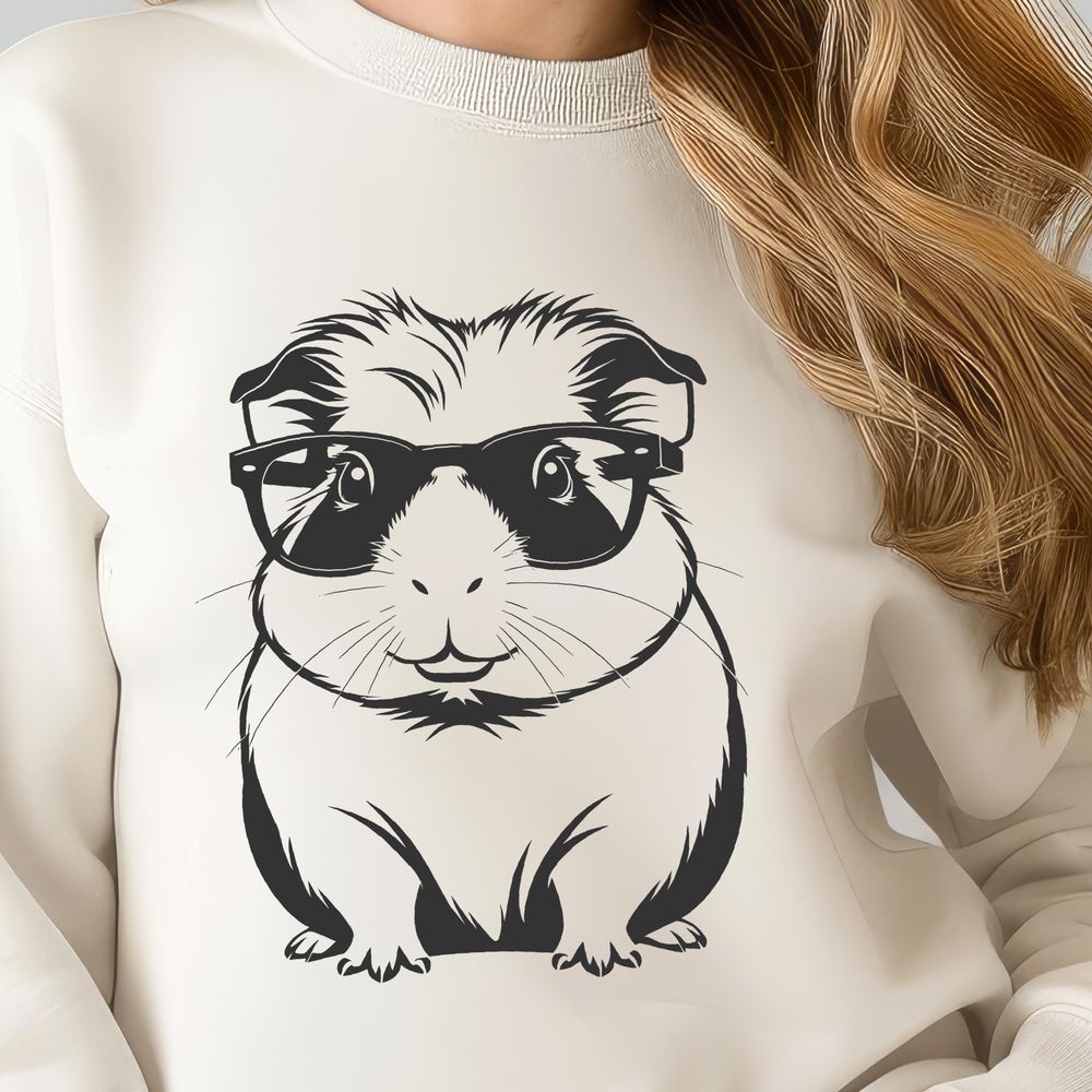 Cute Guinea Pig Wearing Cool Shades A cute, cartoon-style guinea pig wearing fashionable glasses, suitable for various design applications.