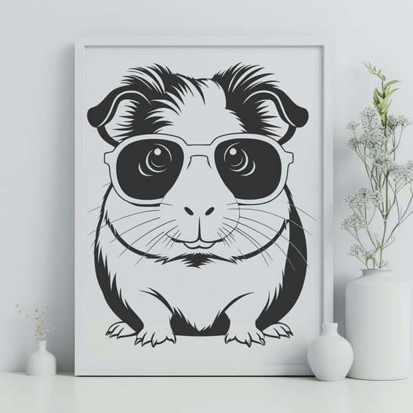 Cute Cartoon Guinea Pig Wearing Shades A cartoon guinea pig wearing trendy sunglasses, suitable for various design projects.