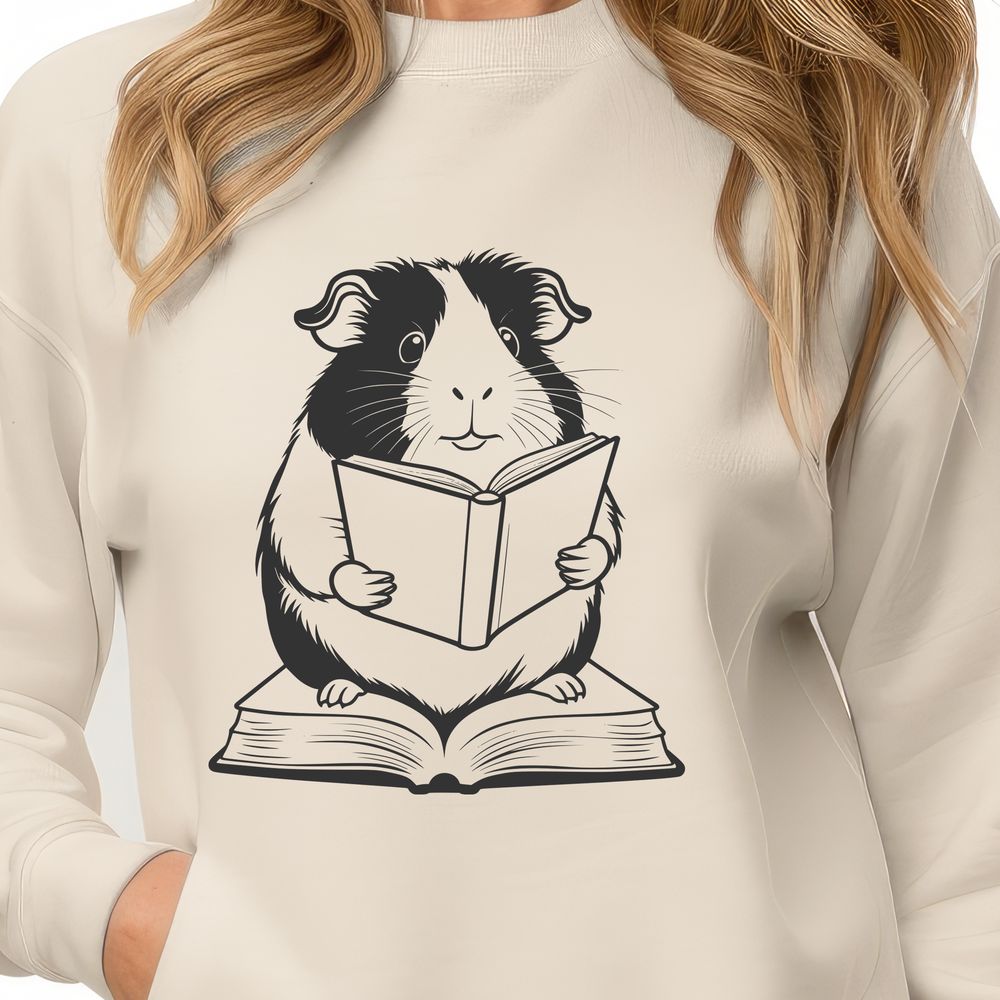SVG Vector Graphic Guinea Pig Design A cartoon guinea pig holding a book in its paws, ideal for clip art designs.