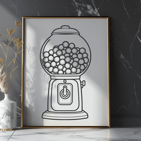 Nostalgic Gumball Machine Clip Art An SVG graphic representing a nostalgic gumball dispenser machine in a flat style design.