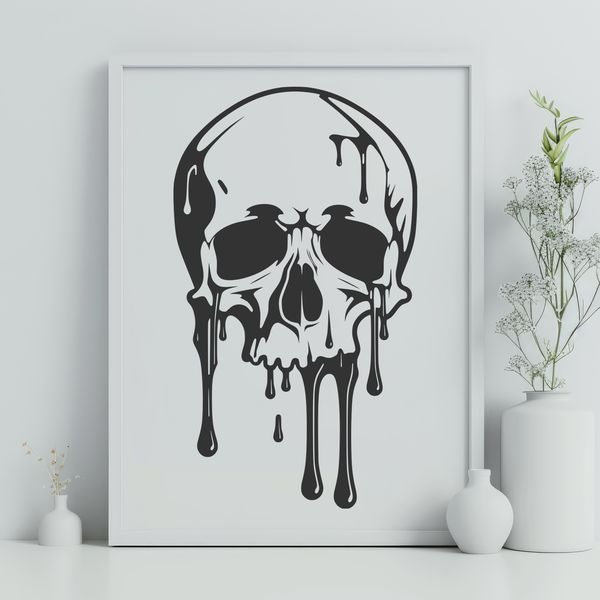 Gothic Skull Design with Dripping Details A Gothic-inspired design featuring a detailed skull with dripping details, suitable for vector art projects.