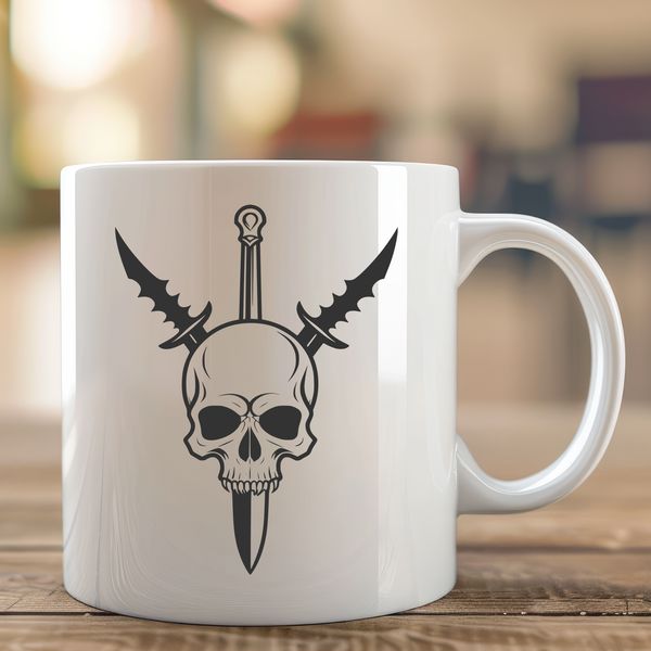 Gothic Skull Ornament Vector Design An ornate, hand-drawn depiction of a skull with decorative flourishes in a Gothic aesthetic.