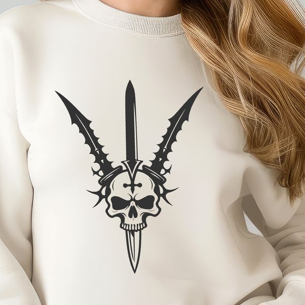 Stylized Skull Design with Gothic Elements A stylized, detailed illustration of a skull with Gothic architectural elements.