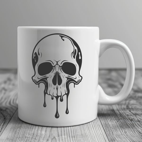 Spooky Skull Drips Illustration A stylized illustration of a skull with drips and drops, suitable for Halloween-themed designs.