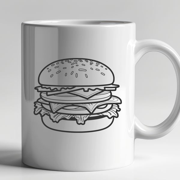 A Delicious Classic Burger Design A 2D illustration of a classic cheeseburger with a rounded bun and sesame seeds.
