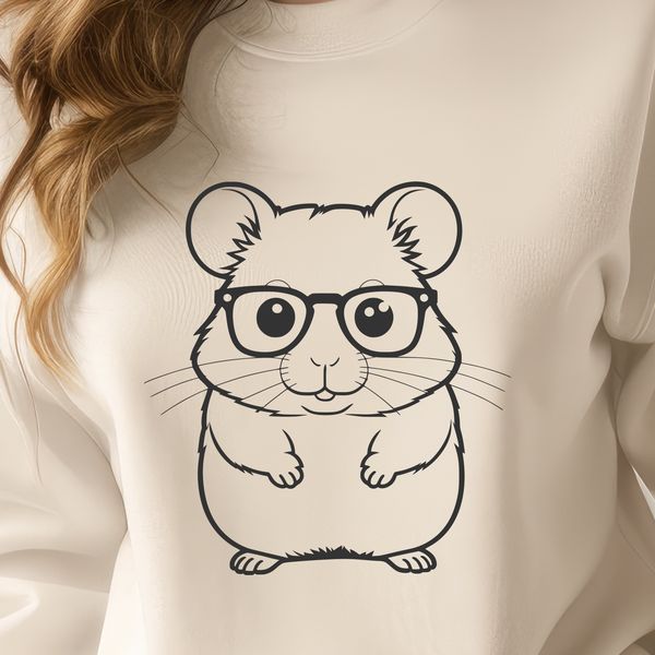 Cute Hamster Wearing Eyeglasses Clip Art A cartoon hamster wearing a pair of glasses, suitable for use as clip art in various digital formats.