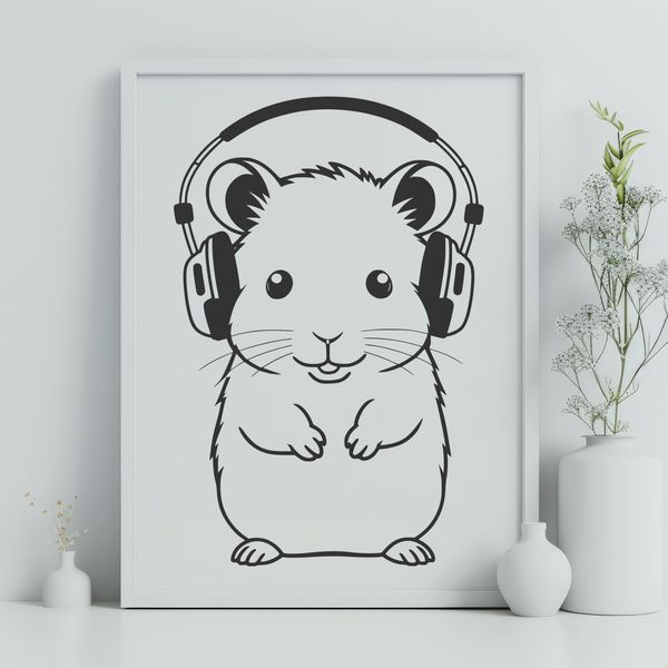 Whimsical Hamster Wheel Illustration A small, cute hamster sitting in a wheel, suitable for use as vector art in designs such as clip art and templates.