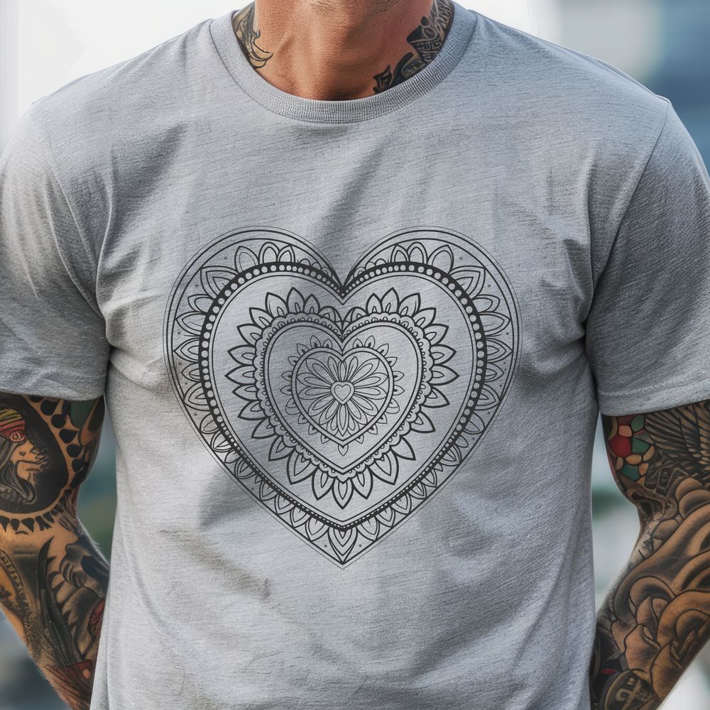 Whimsical Heart Mandala Design A intricate mandala heart design with symmetrical patterns and shapes, suitable for vector art projects.