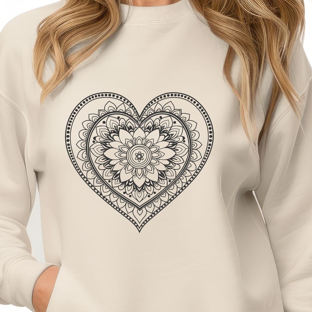 Heartfelt Mandalas for Digital Crafting A intricate heart-shaped mandala design created in vector format for digital crafting and printing.