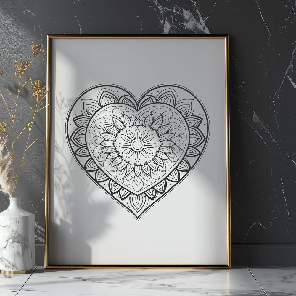 Love Mandalas in Beautiful Vector Design A intricately designed heart mandala created as a vector graphic.