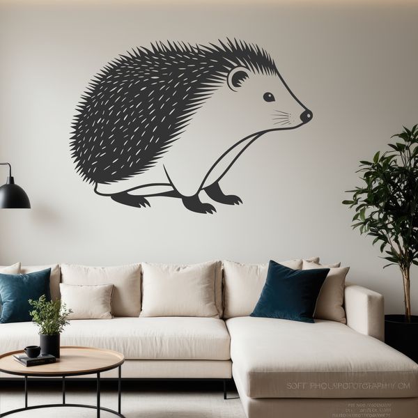 Prickly Creature Silhouette A small, spiny mammal with distinctive facial features and curled-up body.