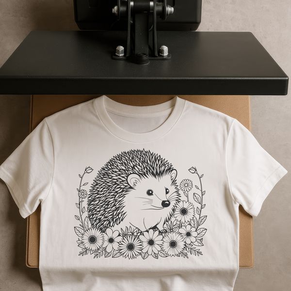 Hedgehog in Floral Bloom An illustration of a hedgehog in a floral setting