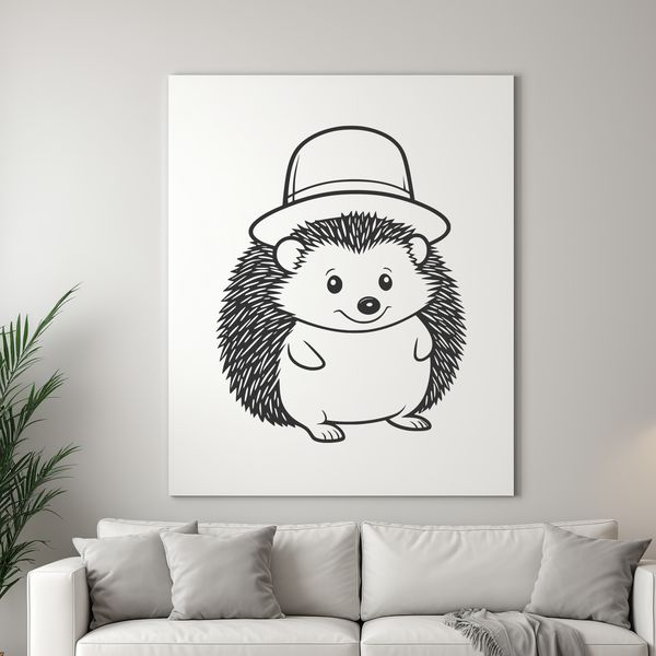 Hedgehog in Charming Headgear A digital illustration of a hedgehog wearing a hat, suitable for vector design and cutting machine projects.