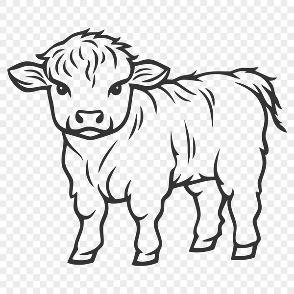 Vector Highland Cow in Green Pasture Highland cow standing in a green pasture, vector illustration.