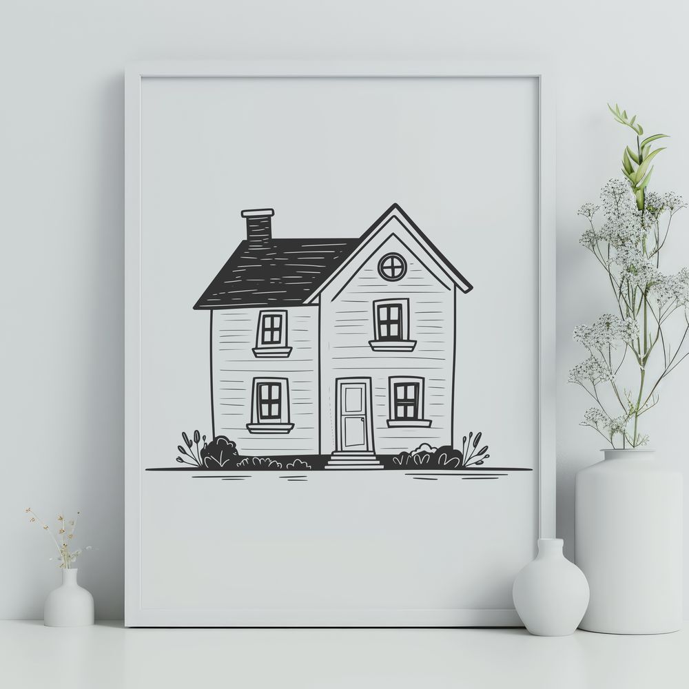 Beautiful Home Vector Graphic Design Vector illustration of a residential house with various architectural features.