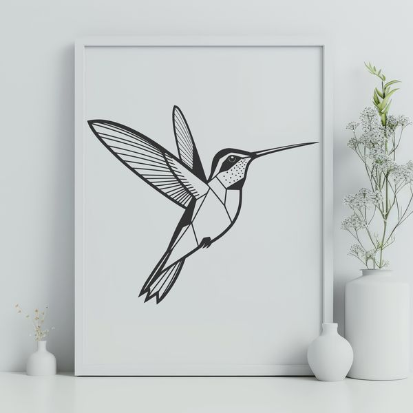 Whimsical Hummingbird SVG Design A colorful illustration of a hummingbird in mid-air, depicted with intricate details and textures.