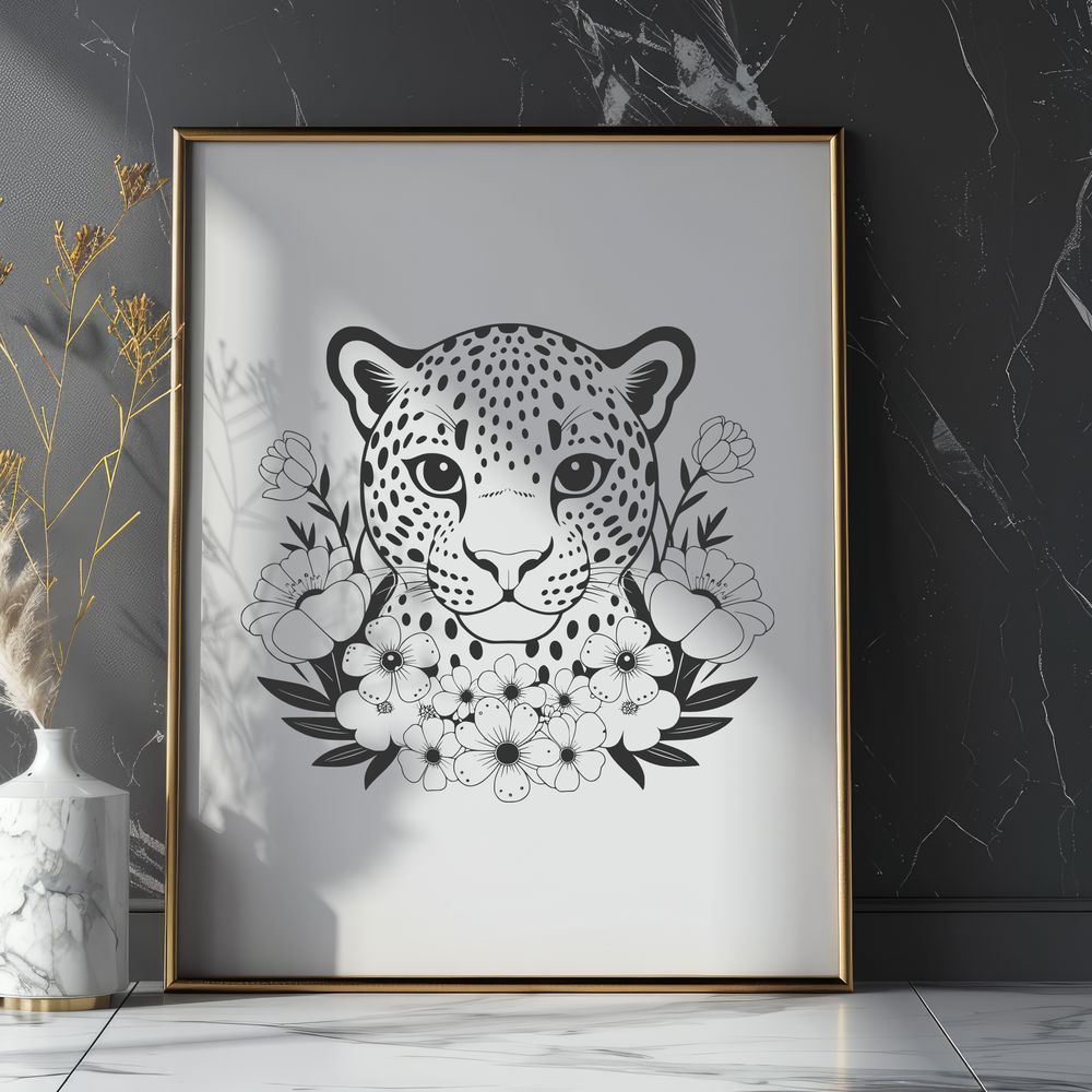 Stylized Big Cat Illustration A stylized illustration of a big cat, featuring a jaguar's distinctive features.