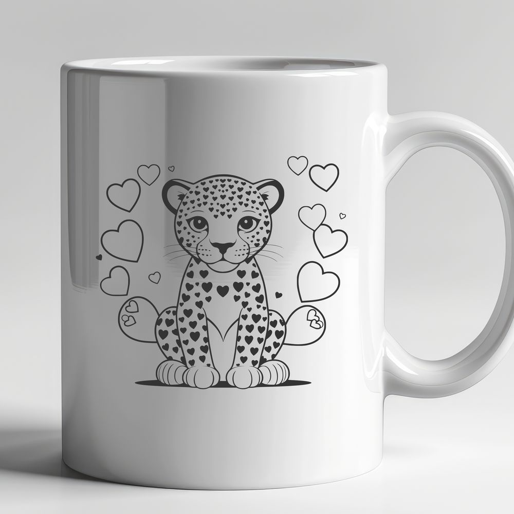 Fierce Jaguar Silhouette with Love Hearts A large, powerful jaguar with love hearts surrounding its face.