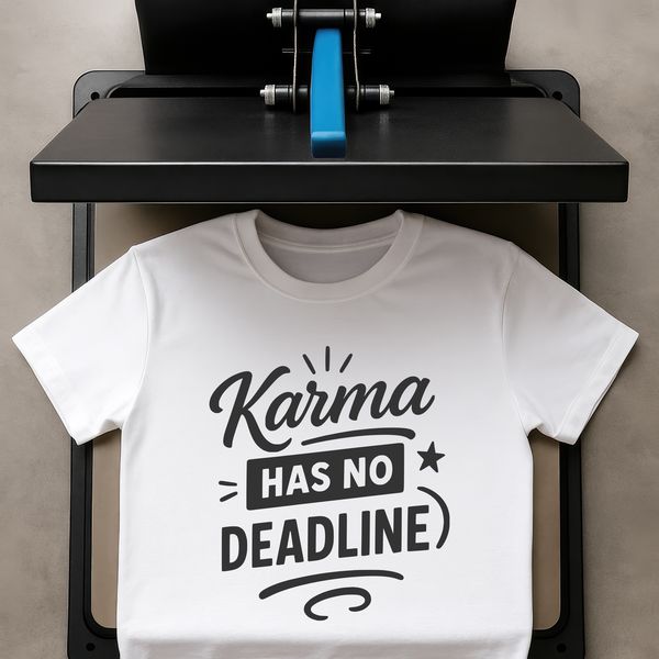 A vector graphic illustration of a motivational quote related to karma.