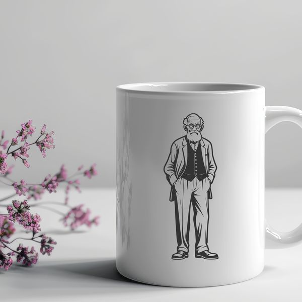 A digital illustration of a mature adult male figure created using vector graphics.