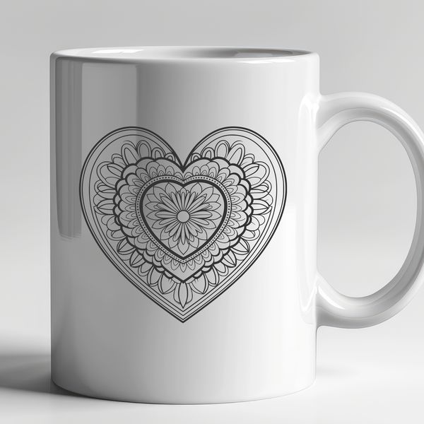 A colorful mandala design featuring a heart at its center, created using vector graphics.