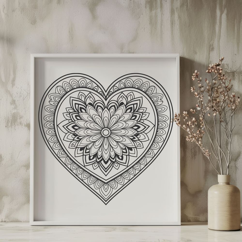 Vibrant Heart Design Illustration A detailed vector illustration of a heart-shaped mandala design with intricate patterns.