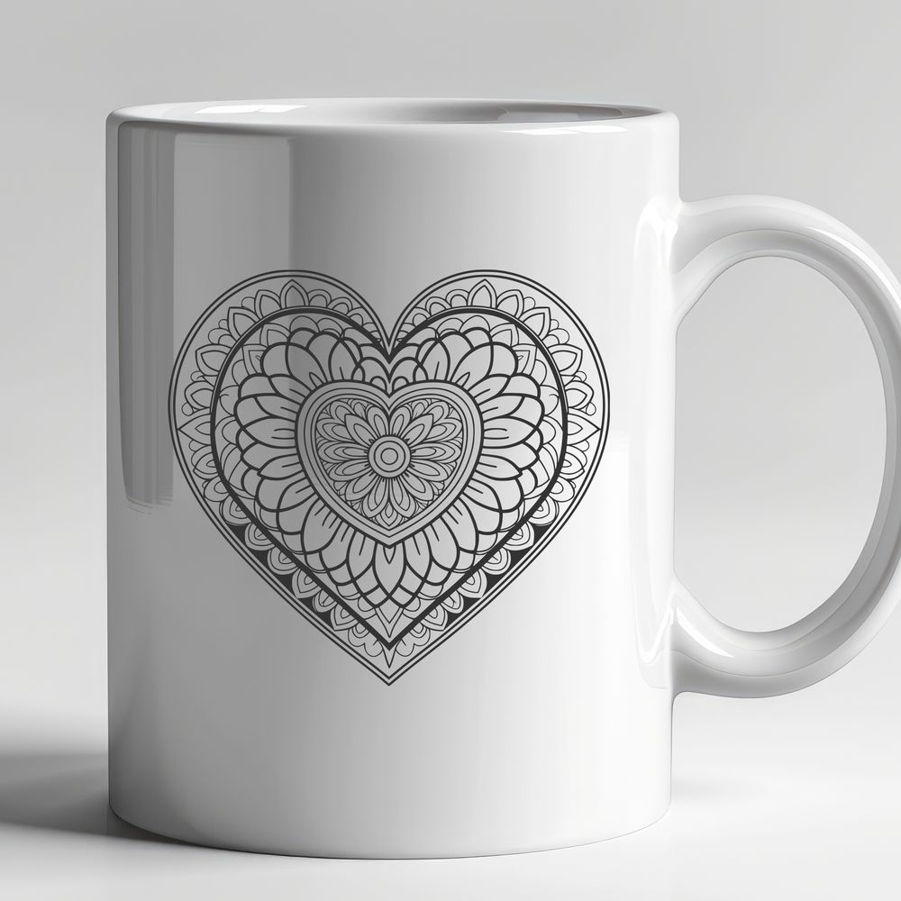 Intricate Heart Mandalas A geometric mandala design featuring an intricately patterned heart at its center.