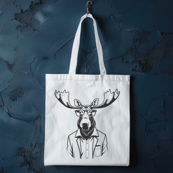 Whimsical Moose Silhouette An illustration of a moose wearing glasses in a fun, whimsical style.