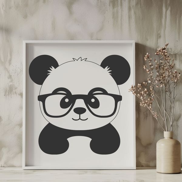 Cute Panda Wearing Spectacles A cute black-and-white panda bear wearing glasses, suitable for vector art projects.