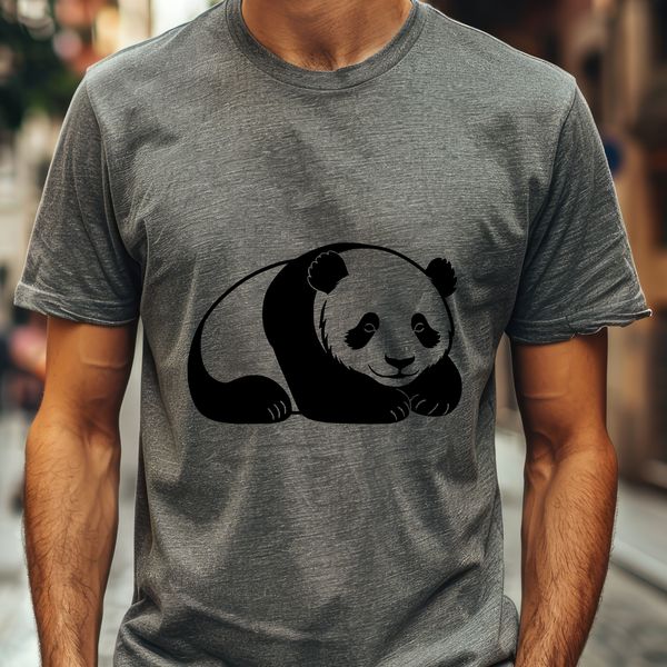 Stylized Panda Illustration A stylized illustration of a sleeping panda in a natural habitat, featuring bold lines and simple shapes.