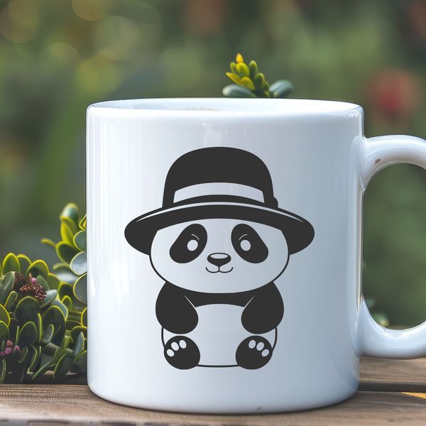 Cute Panda in a Charming Hat A cute black and white panda wearing a hat, depicted as a digital vector illustration.