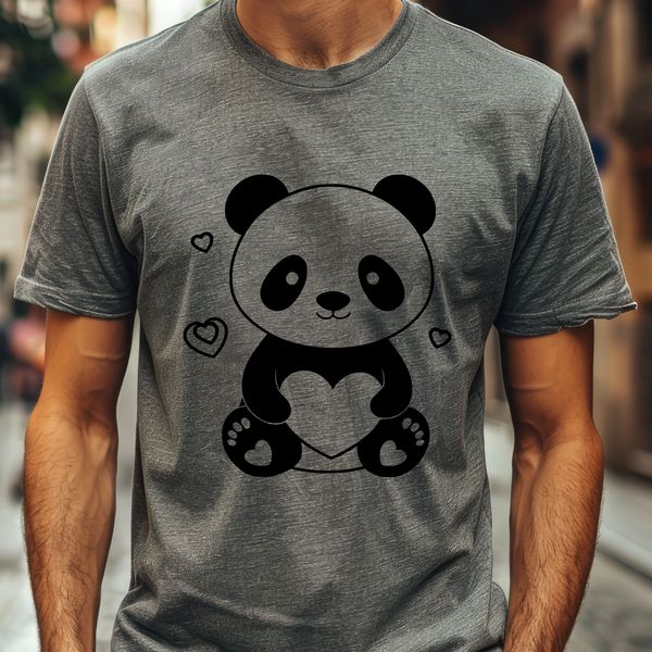 Heartful Panda Vector Art A stylized illustration of a panda with heart patterns incorporated into its fur.