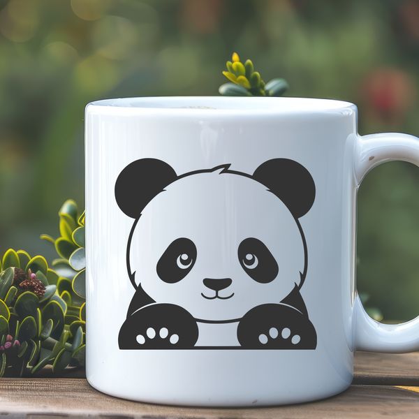 Whimsical Panda Silhouette A simple illustration of a wild panda peeking out from behind a tree.