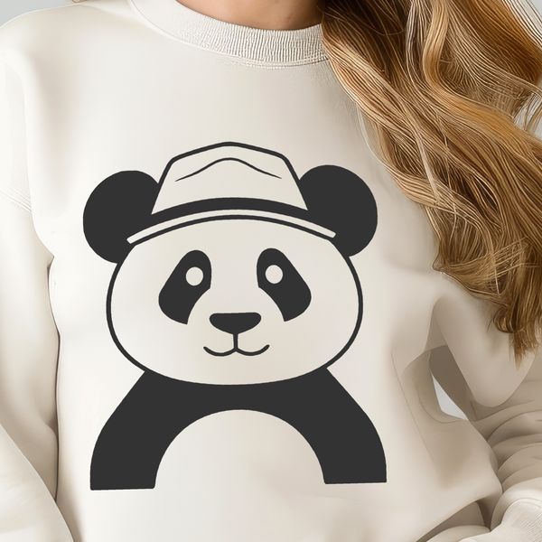 Adorable Panda Wearing a Charming Hat A digital illustration of a panda wearing a hat, vector graphic designed for various applications.